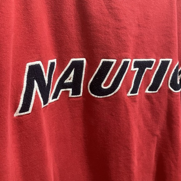 Nautica Embroidered Spell Out Red Mens Crewneck Pullover Sweatshirt XL - Picture 2 of 7